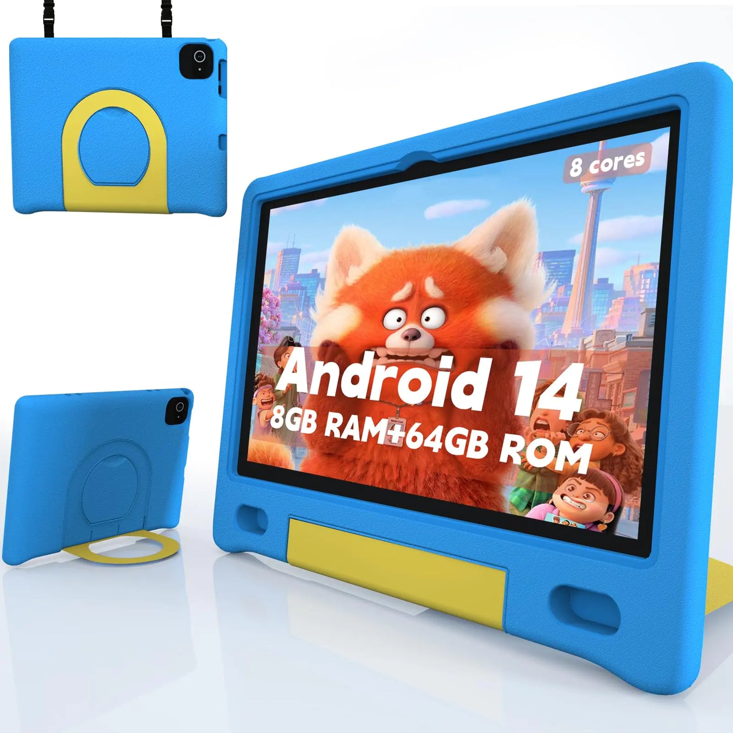 ITDULCET Kids Tablet 10 inch Android 14 Tablet for Kids 8GB RAM 64GB ROM Octa-Core Fast-Charging Battery Toddler Tablet with Shockproof Case Bluetooth WiFi Parental Control Dual Camera GPS
