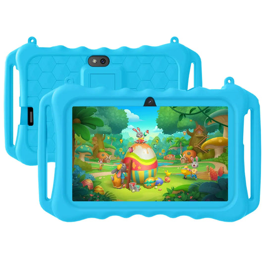 Kids Tablet 7 inch Android Tablet for Kids 6GB RAM 32GB ROM Toddler Tablet with WiFi Bluetooth Parental Control Dual Camera GPS Shockproof Case Kids App Pre-Installed (Light Blue)
